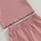 Kupretty 2Pcs Toddlers Baby Girls Summer Clothes Set Ruffle Ribbed Short Sleeves T-Shirt Tops Shorts Comfy Outfits (Pink, 12-18