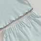 Kupretty 2Pcs Toddlers Baby Girls Summer Clothes Set Ruffle Ribbed Short Sleeves T-Shirt Tops Shorts Comfy Outfits (Blue, 4-5 Ye
