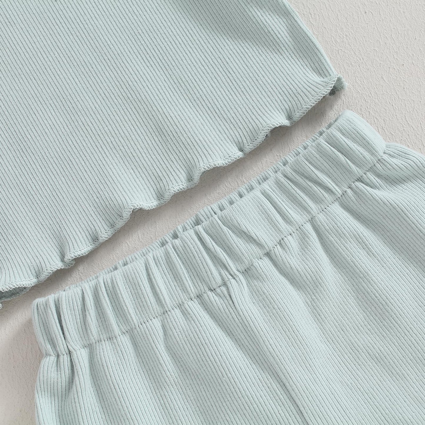 Kupretty 2Pcs Toddlers Baby Girls Summer Clothes Set Ruffle Ribbed Short Sleeves T-Shirt Tops Shorts Comfy Outfits (Blue, 3-4 Ye