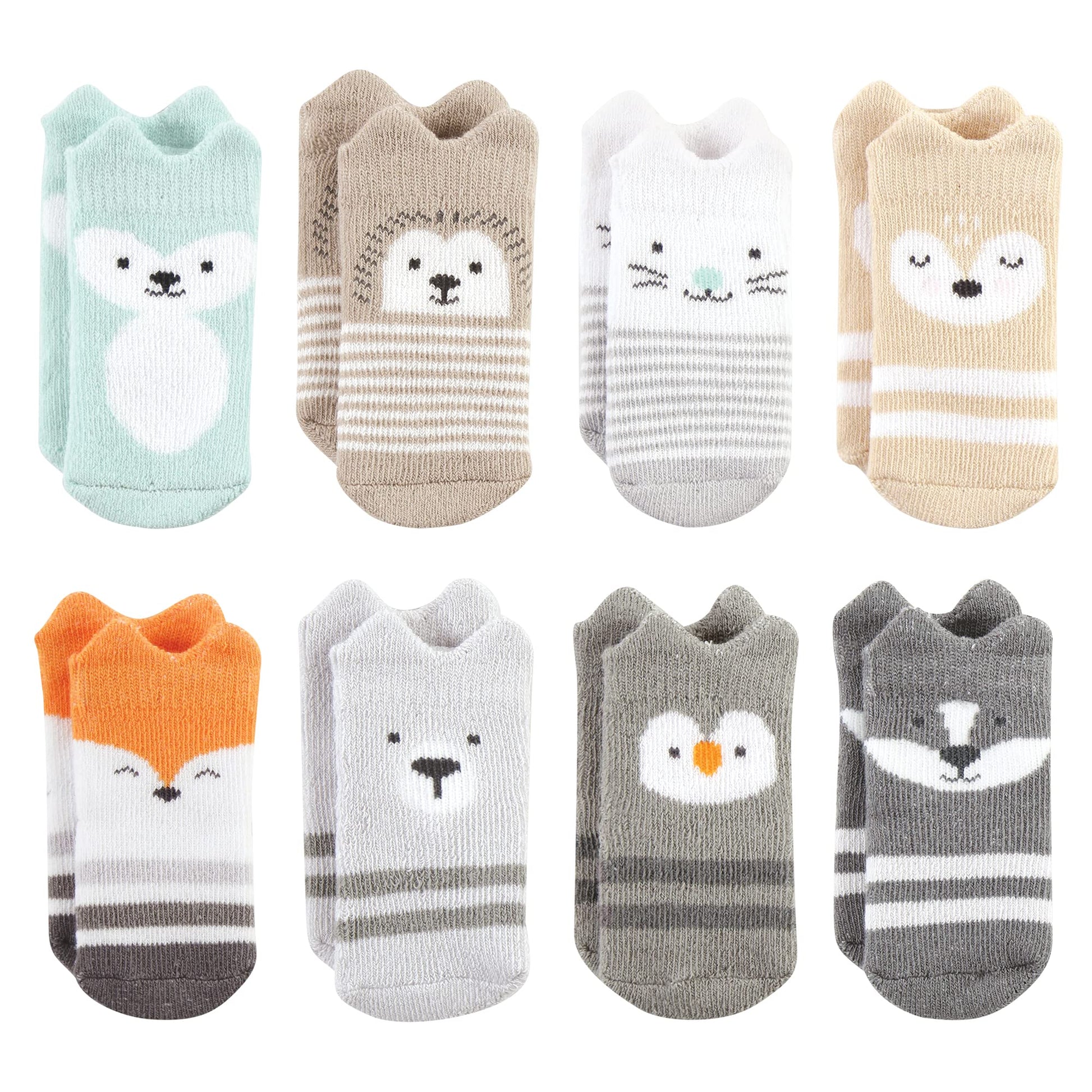 Hudson Baby Unisex Baby Cotton Rich Newborn And Terry Socks, Neutral Woodland, 0-6 Months