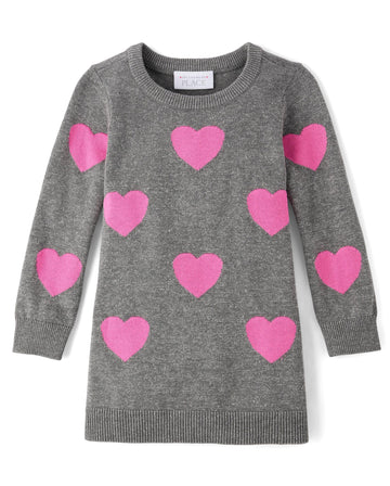 The Children'S Place,Baby-Girls,And Toddler Long Sleeve Sweater Dress,Grey Hearts,9 Months,12 Months