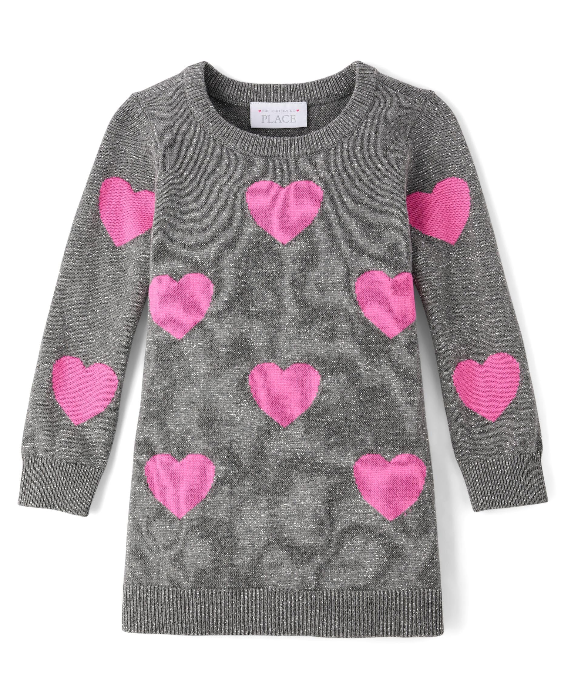 The Children'S Place,Baby-Girls,And Toddler Long Sleeve Sweater Dress,Grey Hearts,4 Years