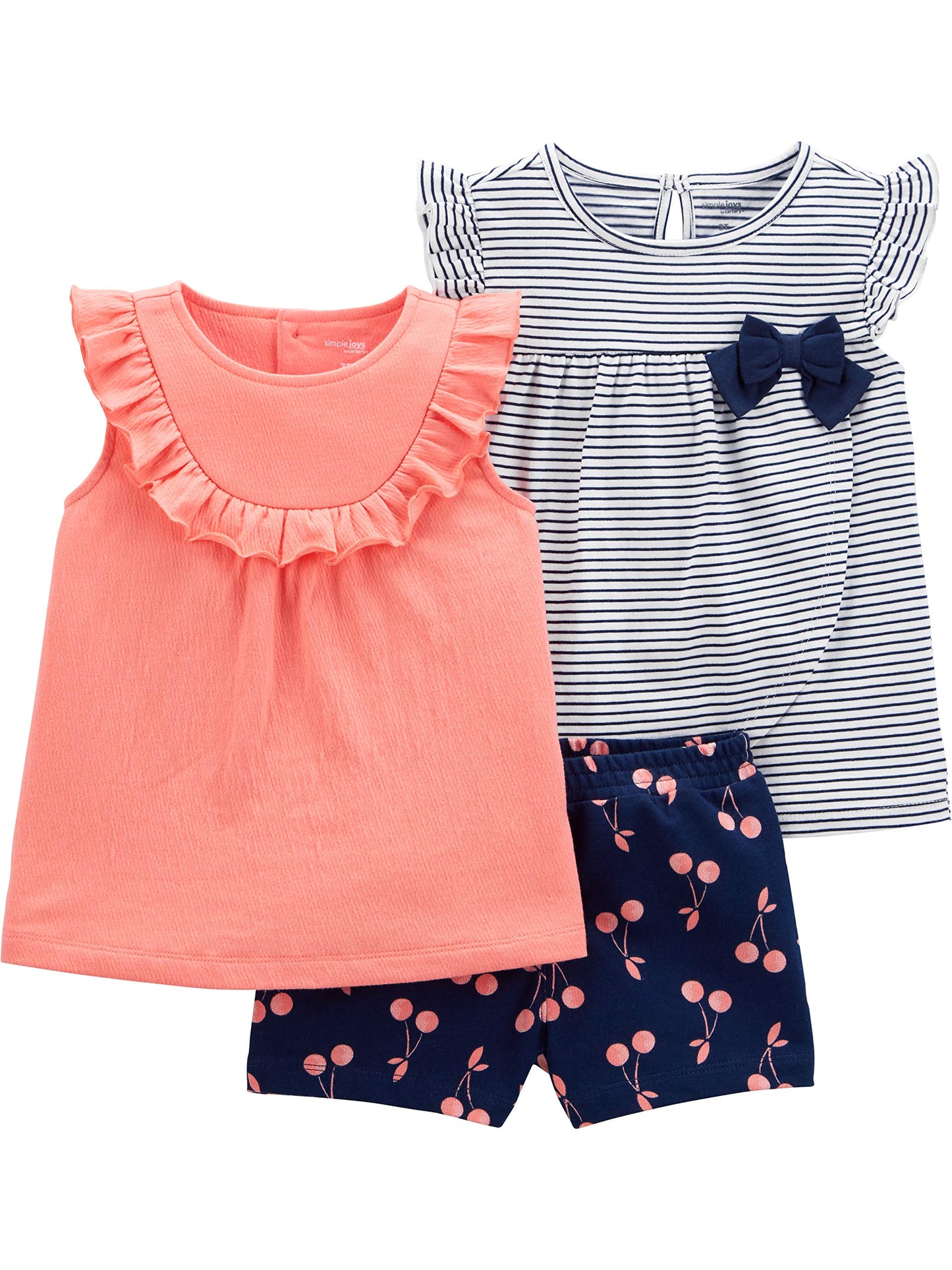Simple Joys By Carter'S Toddler Girls' 3-Piece Playwear Set, Navy Stripe/Cherry/Peach, 5T