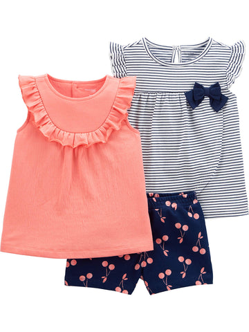 Simple Joys By Carter'S Toddler Girls' 3-Piece Playwear Set, Navy Stripe/Cherry/Peach, 5T