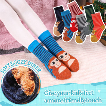 Eocom 6 Pairs Children'S Winter Warm Wool Animal Crew Socks Kids Boys Girls Socks (Stripe Animal, 1-3T)
