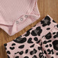 Kuriozud Newborn Infant Baby Girl 2 Piece Summer Outfits Tank Bodysuit Top + Ruffle Bloomer Shorts Set Clothes (Leopard Pink, 0-