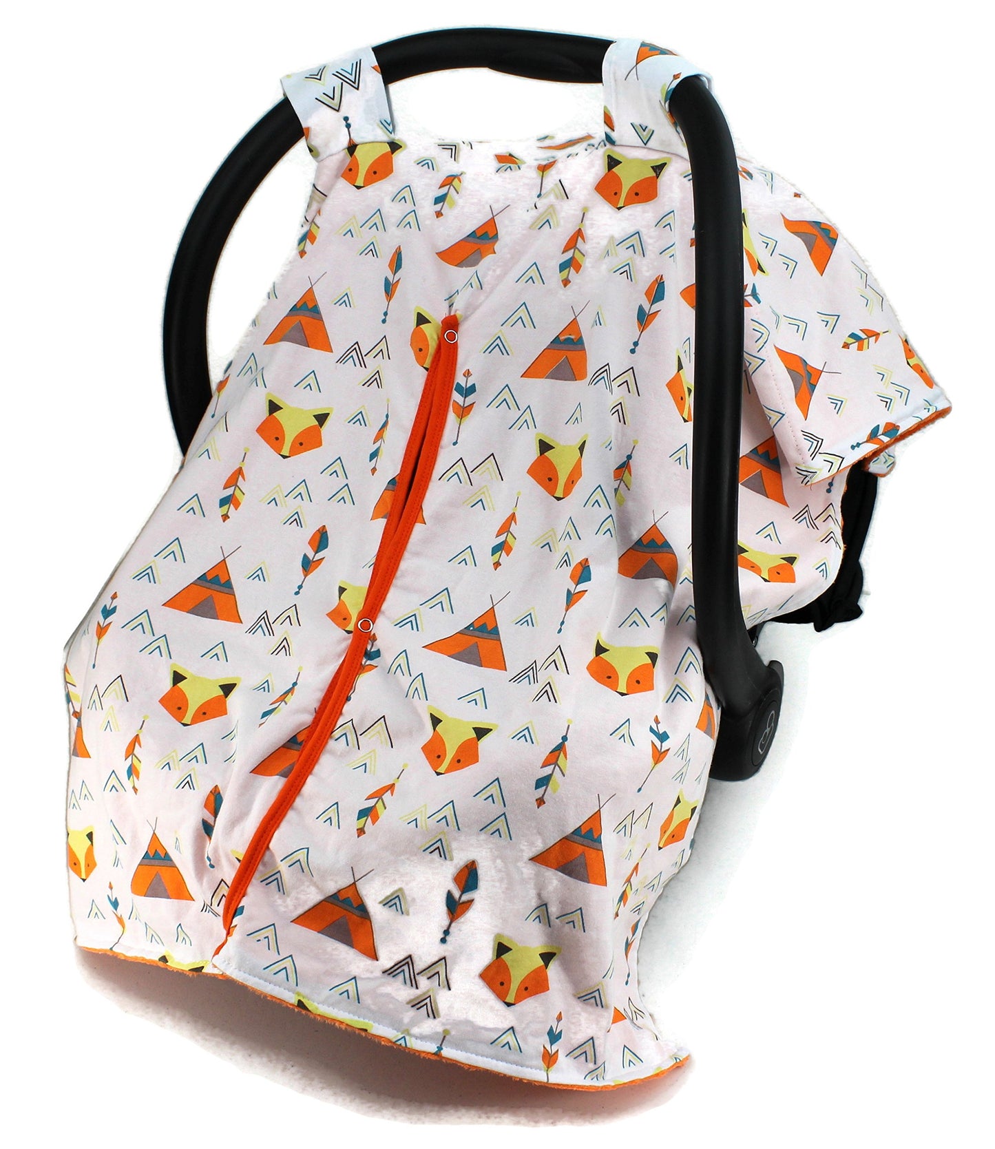 Dear Baby Gear Car Seat Canopy, Fox And Teepees, Orange Minky
