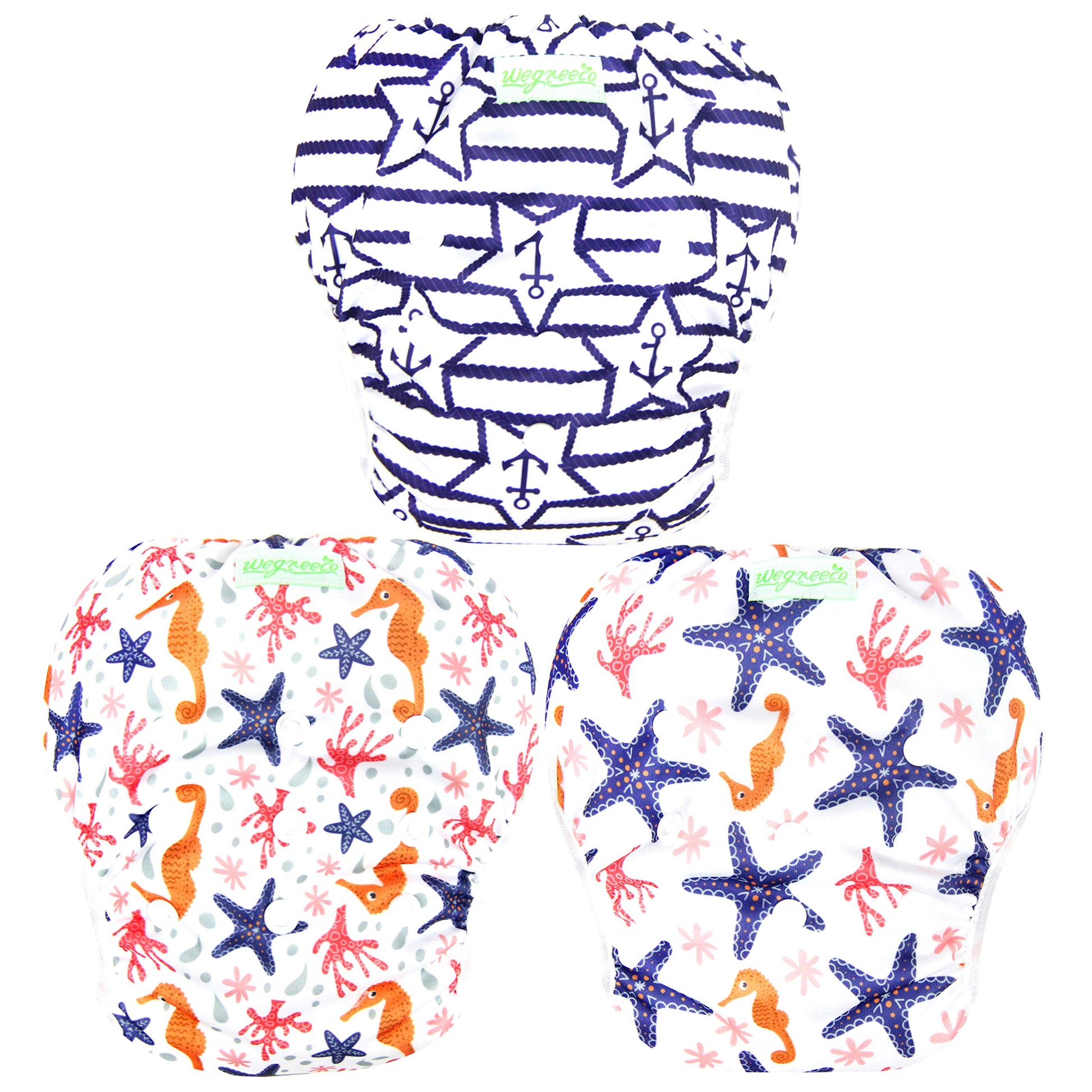 Wegreeco Baby & Toddler Snap One Size Adjustable Reusable Baby Swim Diaper (Starfish, Small, 3 Pack)