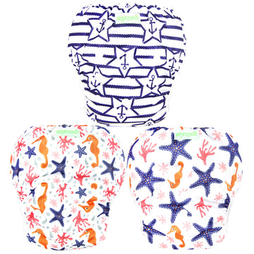 Wegreeco Baby & Toddler Snap One Size Adjustable Reusable Baby Swim Diaper (Starfish, Small, 3 Pack)