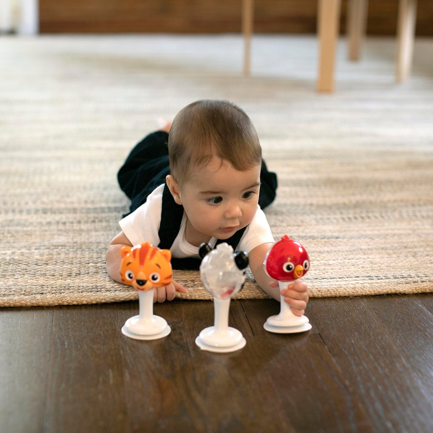 Baby Einstein Rattle & Jingle Trio High Chair Suction Toys Take-Along Musical Rattle  Set Age 6 Months +, Multicolor, 3 Count