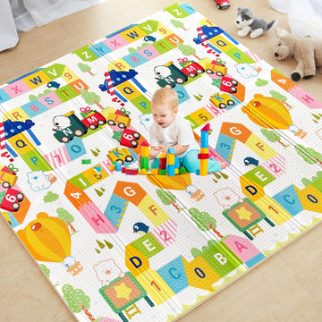 Mergren Extra Large Portable Baby Play Mat(79 '  71 ' X0.6 ' Thickened Version), Foam Foldable Floor Crawling Mat With Revers