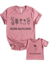 Teeny Fox Raising Wildflowers Little Sunflower Mother Daughter Matching Outfits Mom And Me Cute Family Shirts