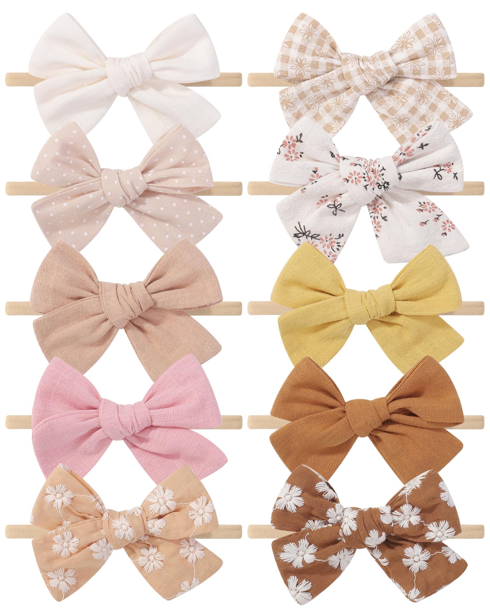Doboi 10Pcs Baby Girls Headbands Hair Bows Nylon Linen Hairbands Handmade Hair Accessories For Newborn Infant Toddlers Little Gi