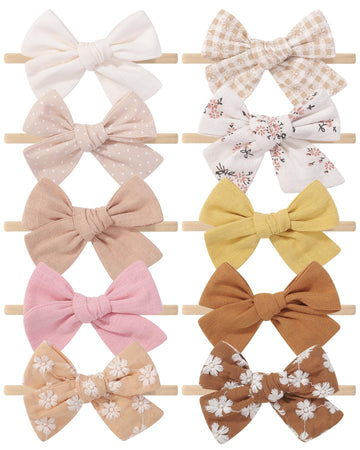 Doboi 10Pcs Baby Girls Headbands Hair Bows Nylon Linen Hairbands Handmade Hair Accessories For Newborn Infant Toddlers Little Gi