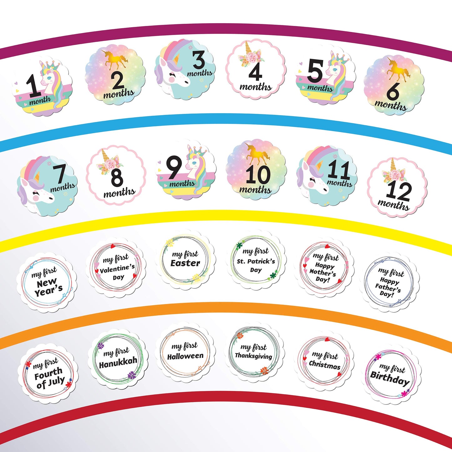 24 Pack Baby Month Stickers And Milestone Stickers By Kenco - Track Your Baby'S First Year Month-By-Month And Holidays! Boys And