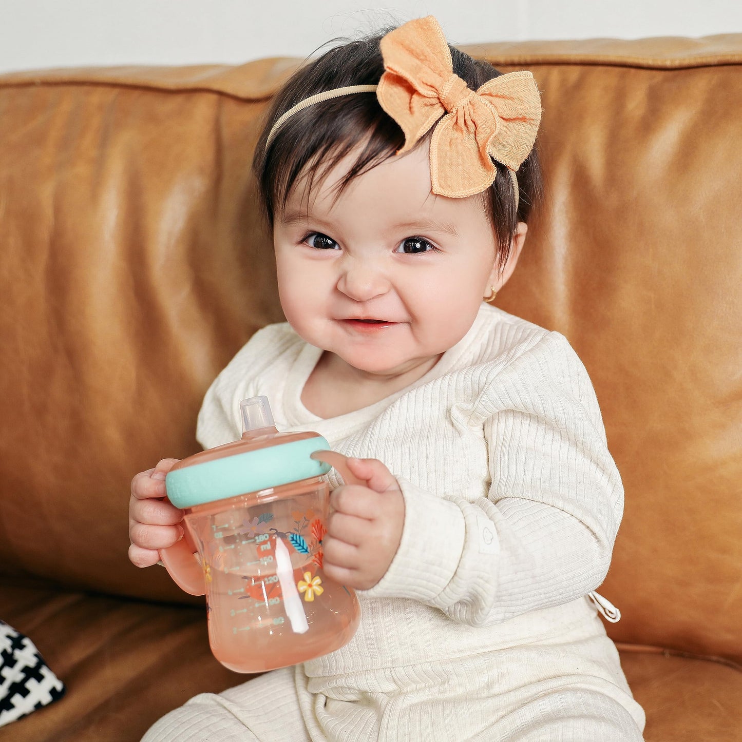 The First Years - Soft Spout Sippy Cup - Toddler Trainer Cup For 6+ Months -With Handles And Leak Proof Lid - 7 Oz - Floral Lady