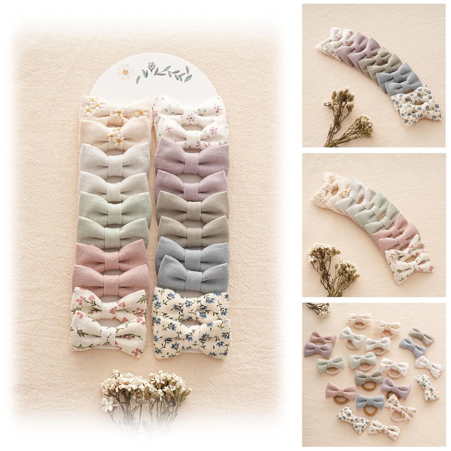Baby Toddler Little Girls Hair Ties with 2 Linen Bows, 20 pcs No Damage Elastic Nylon Ponytail Holders Scrunchies for girls, Sma