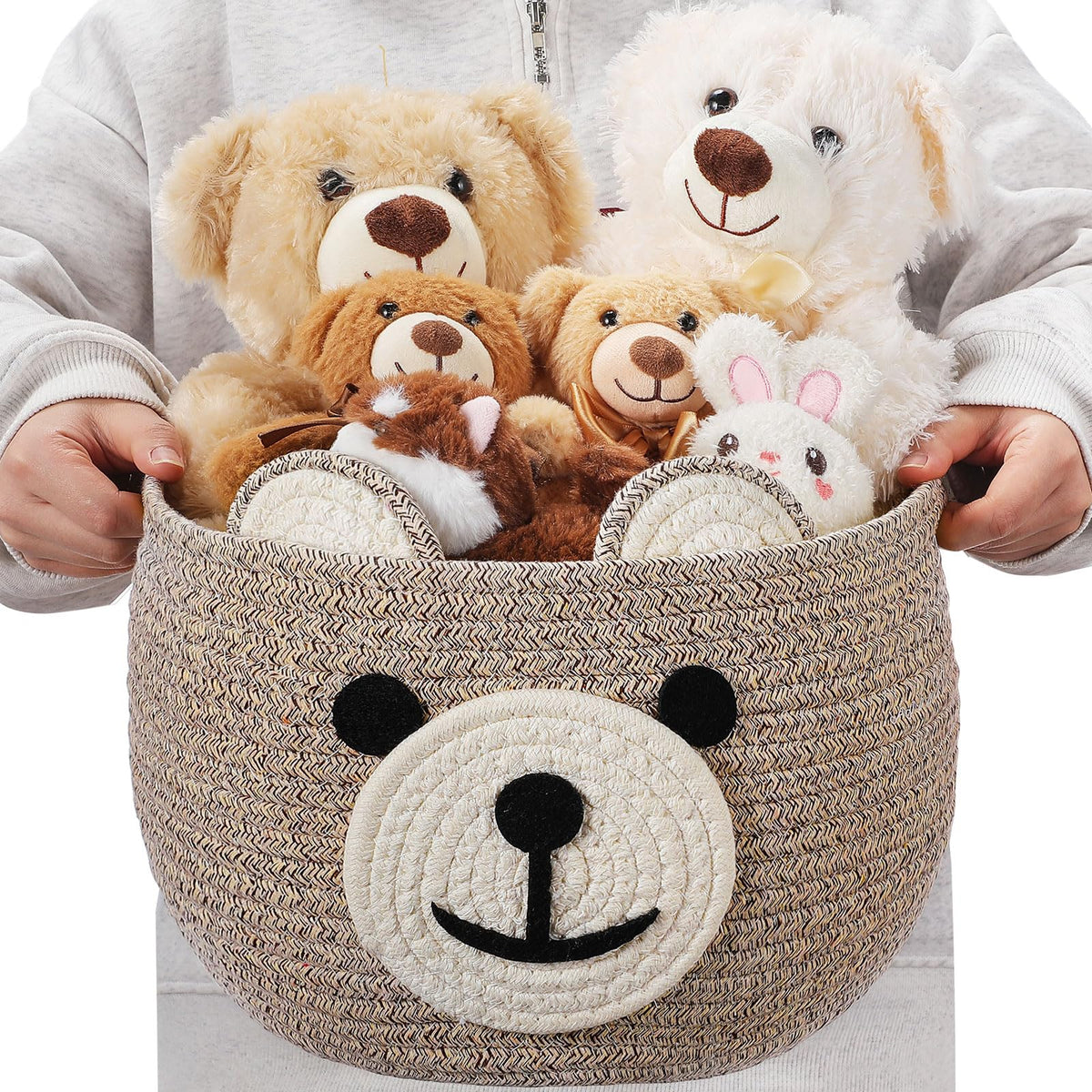 Zopeal Easter Bear Basket 13 D x 9.5 H for Nursery Cotton Rope Woven Bear Gift Empty Storage Basket with Handles Animal Hamper