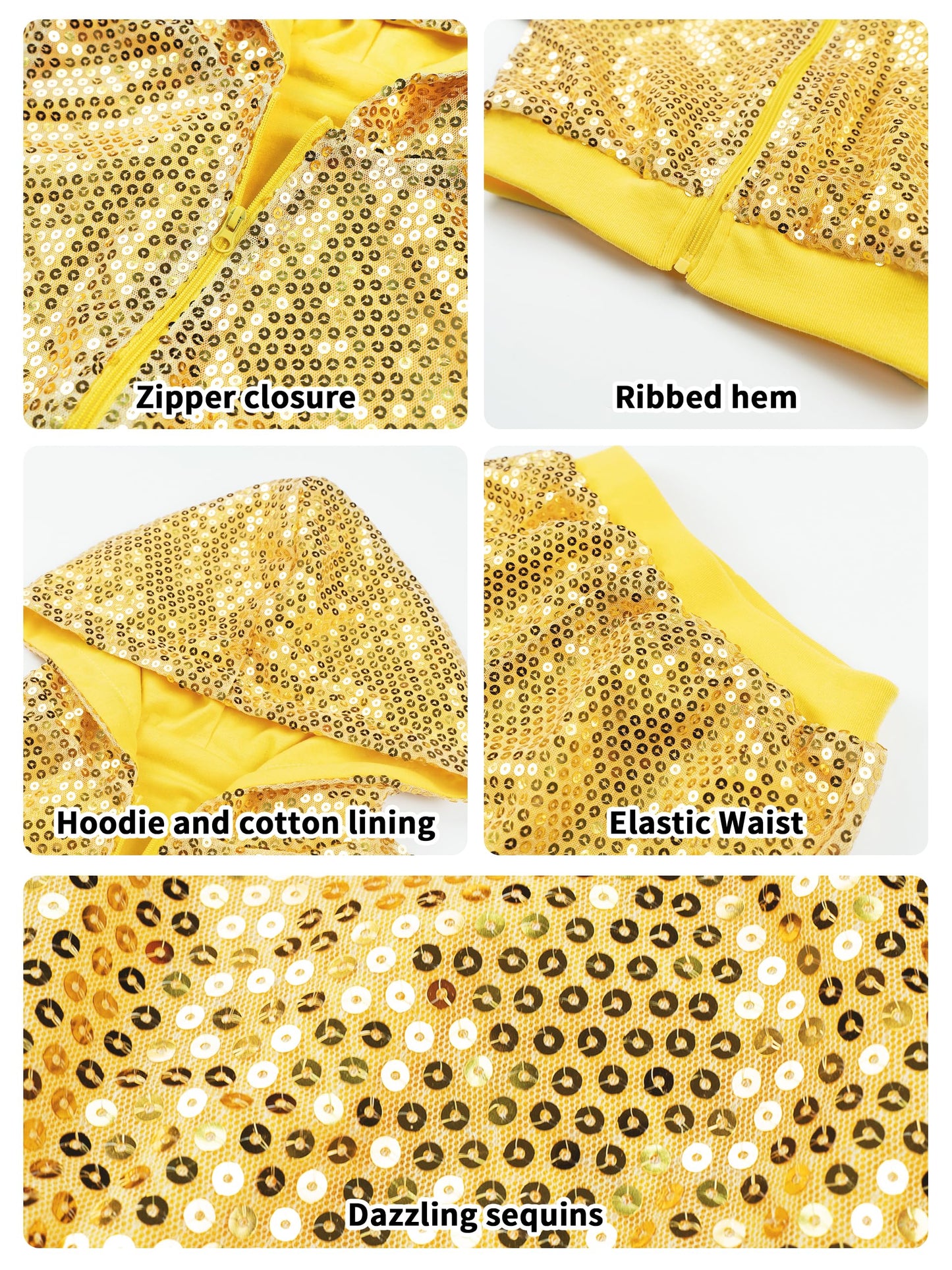 Lolanta Girls Hip Hop Dance Costumes Sequin Jacket And Pants Dance Set Girls Street Dance Casual Wear (Golden, 12-13 Years)