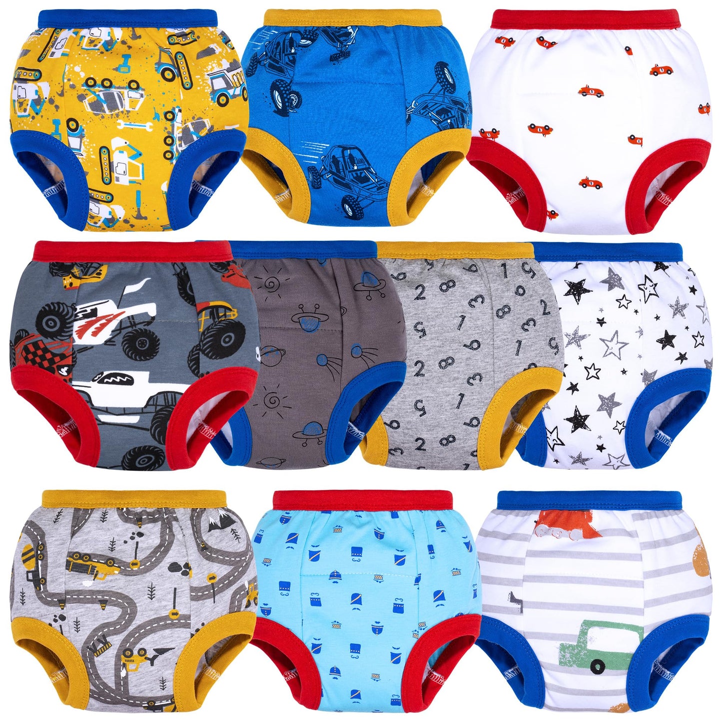 BIG ELEPHANT 10 Pack Toddler Potty Training Pants, Absorbent Underwear for Baby Boys, 12-24 Months