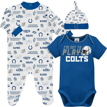 Gerber Nfl Baby Boys' 3-Piece Bodysuit, Sleep 'N Play, & Cap Set, Indianapolis Colts, 6-9 Months
