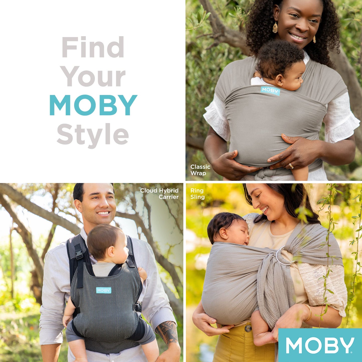 Moby Baby Wrap Carrier Classic for Newborns to Toddlers (8-33lbs), Infant Sling Carrier, Lightweight & Hands Free Design, Adjust