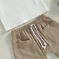 Fhutpw Baby Boys 2Pcs Summer Outfits Short Sleeve T-Shirt Tops Elastic Waistband Shorts Set Toddler Clothes (Linen White + Light