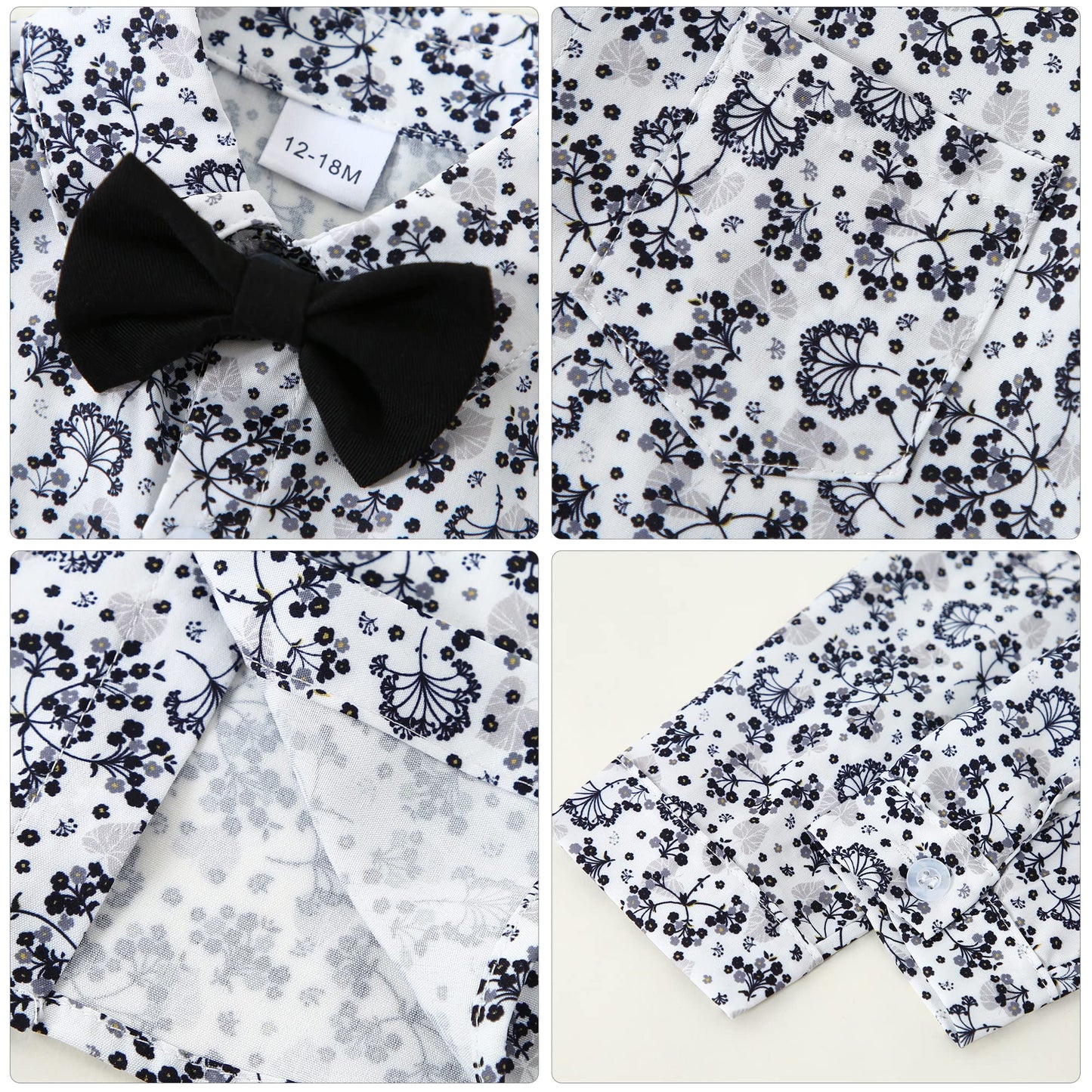 Yallet Toddler Baby Boy Clothes Suit Gentleman Wedding Outfits, Formal Dress Shirt+Bowtie+Vest+Boutonniere+Suspender Pants(V Bla