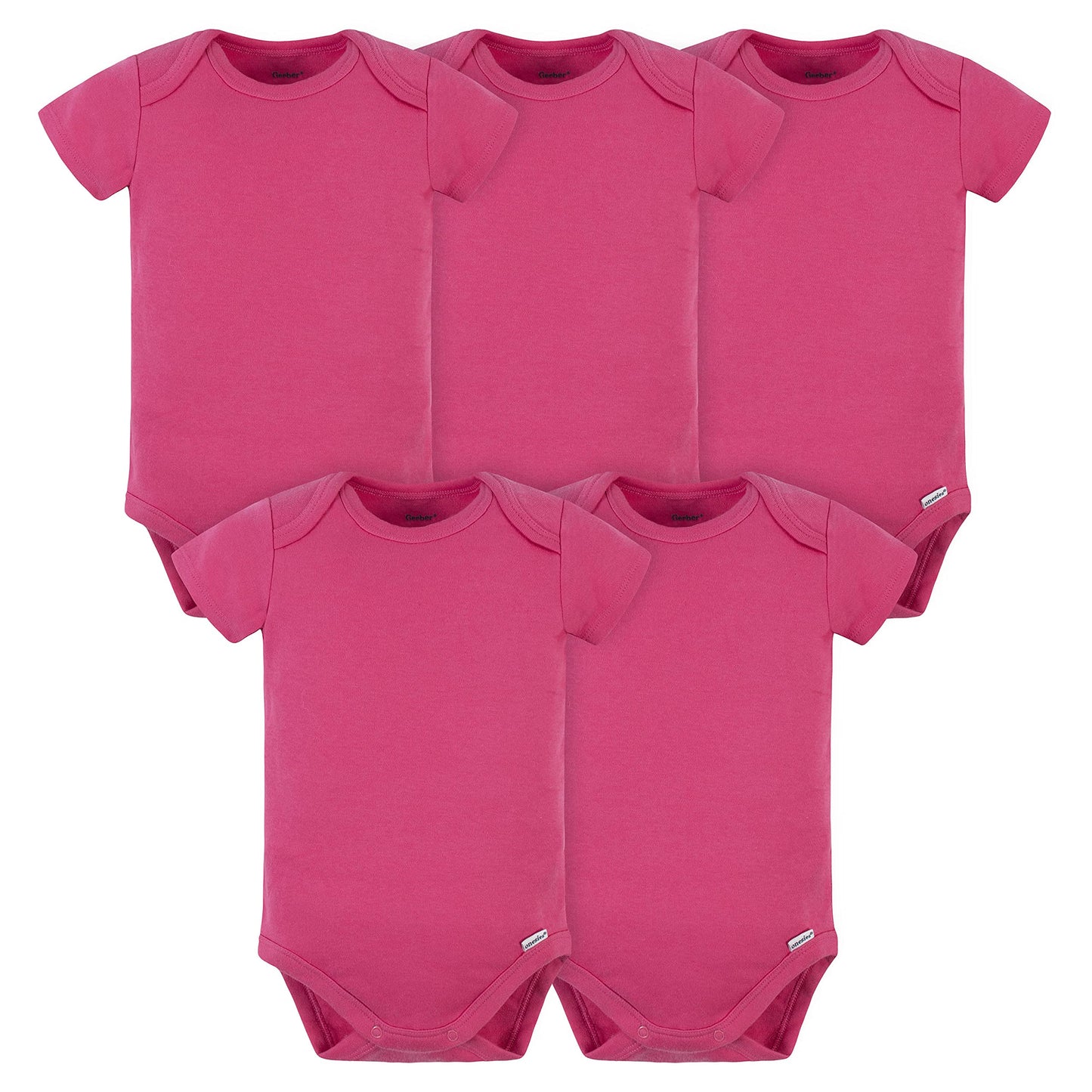 Gerber Unisex Baby 5 Pack Onesies Multi-Packs Bundle Interlock 180 Gsm Shirt, Hot Pink, 12 Months Us
