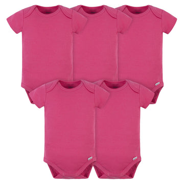 Gerber Baby 5 Pack Onesies Multi-Packs Bundle Interlock 180 Gsm, Hot Pink, 3-6 Months