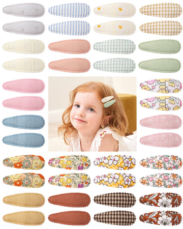 40 Pcs 2.2 In Baby Hair Clips For Girls Handmade Floral Print Snap Hair Clips Non-Slip Wrapped Toddler Hair Clips Hair Accessori