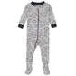 Gerber Baby Boys' 2-Pack Footed Pajamas, Grey Dinos Black Stripe Grey, 6 Months