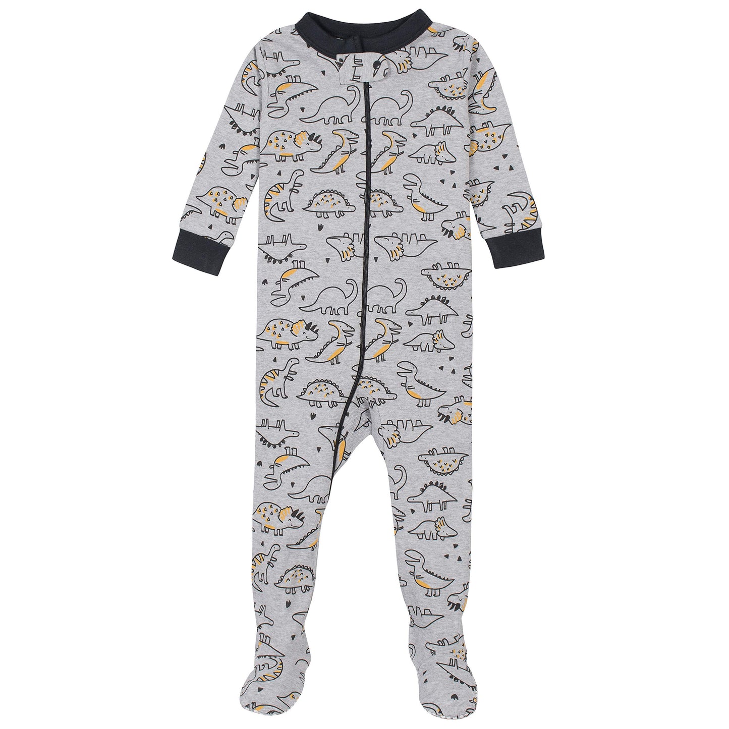 Gerber Baby Boys' 2-Pack Footed Pajamas, Grey Dinos Black Stripe Grey, 6 Months