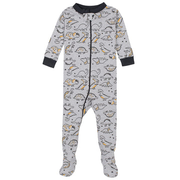 Gerber Baby Boys' 2-Pack Footed Pajamas, Grey Dinos Black Stripe Grey, 6 Months