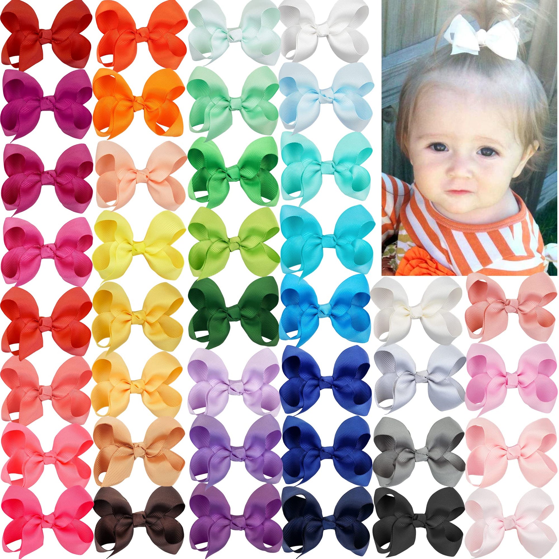 Joyoyo 40Pcs 3' Hair Bows Alligator Clips Grosgrain Ribbon Big Bows Clips For Girls Toddlers Kids Children
