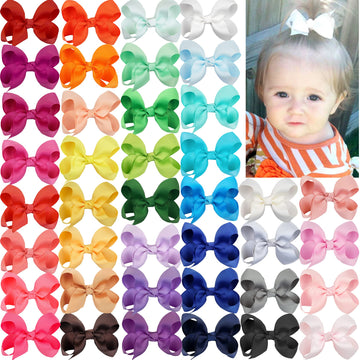 Joyoyo 40Pcs 3' Hair Bows Alligator Clips Grosgrain Ribbon Big Bows Clips For Girls Toddlers Kids Children