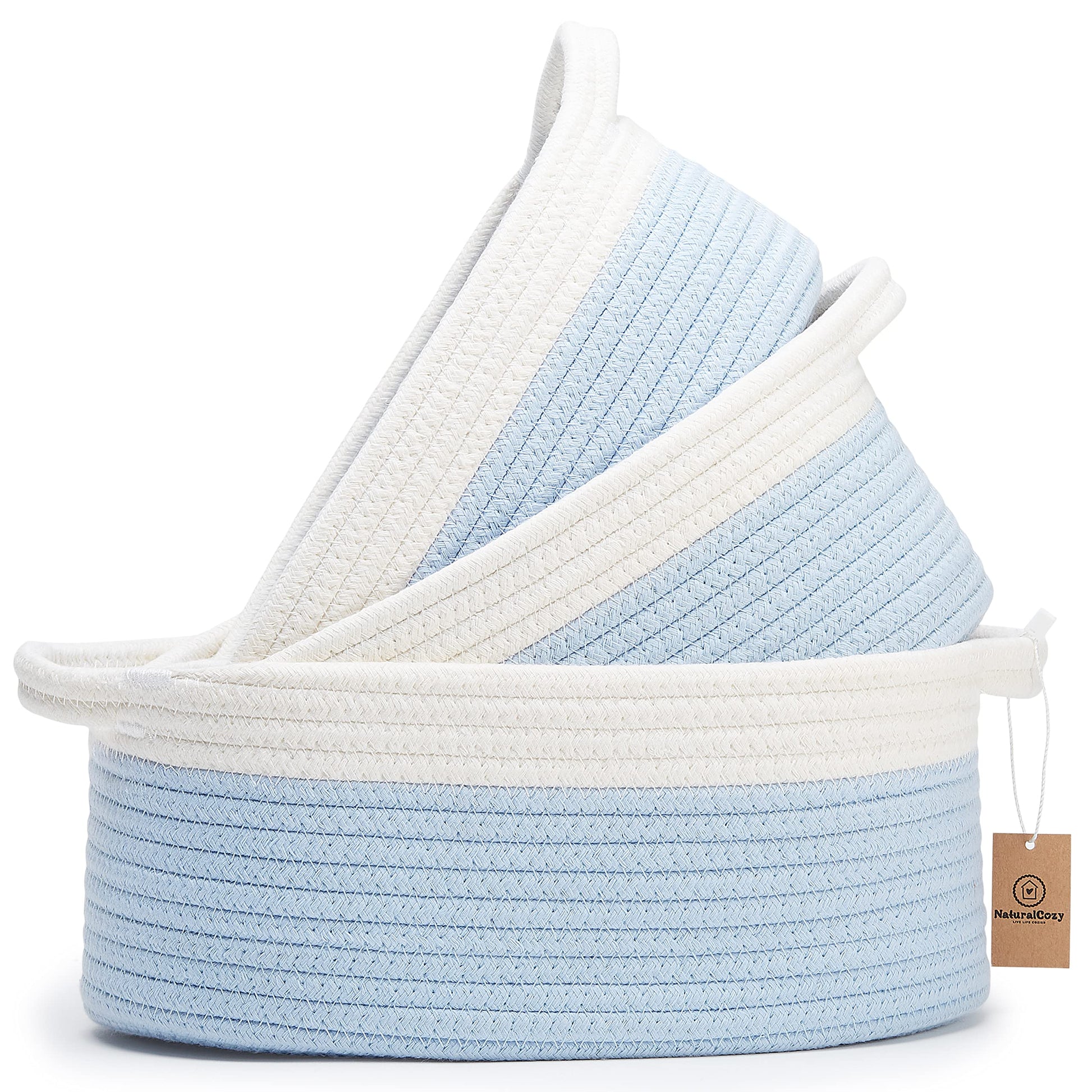 NaturalCozy 3-Piece Oval Storage Basket Set- Natural Rope Woven Baskets for Storage, Gift Basket Empty, Toy Basket, Soft Baby Ba