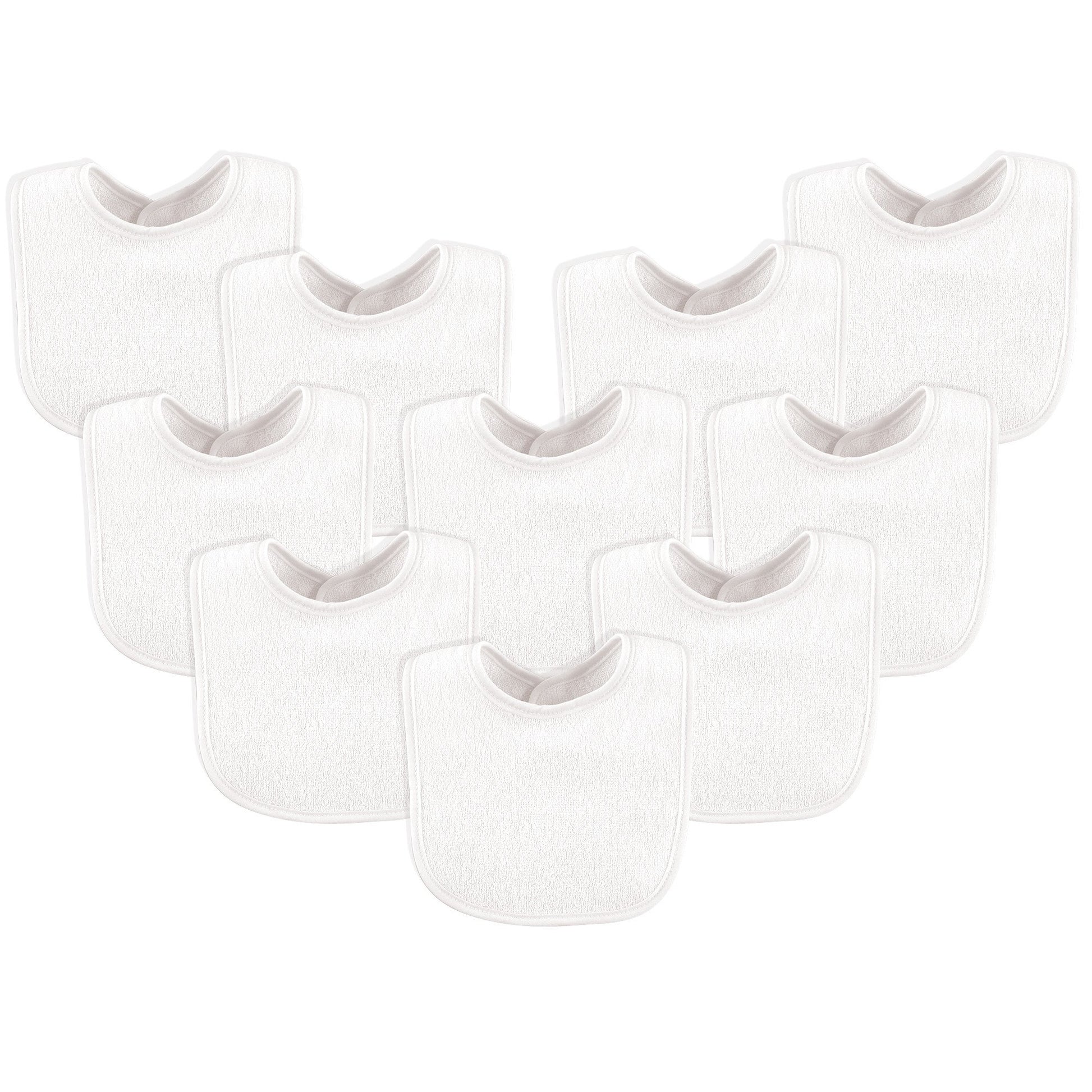 Luvable Friends Unisex Baby Cotton Terry Bibs, White, One Size 10 Count(Pack Of 1)