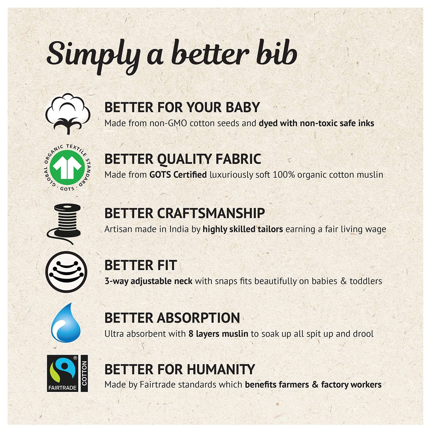 Kishu Baby Indi Gots Organic Infinity Scarf Bib - 4-Way Reversible, 8 Layer Muslin Drool Bib (Rust)