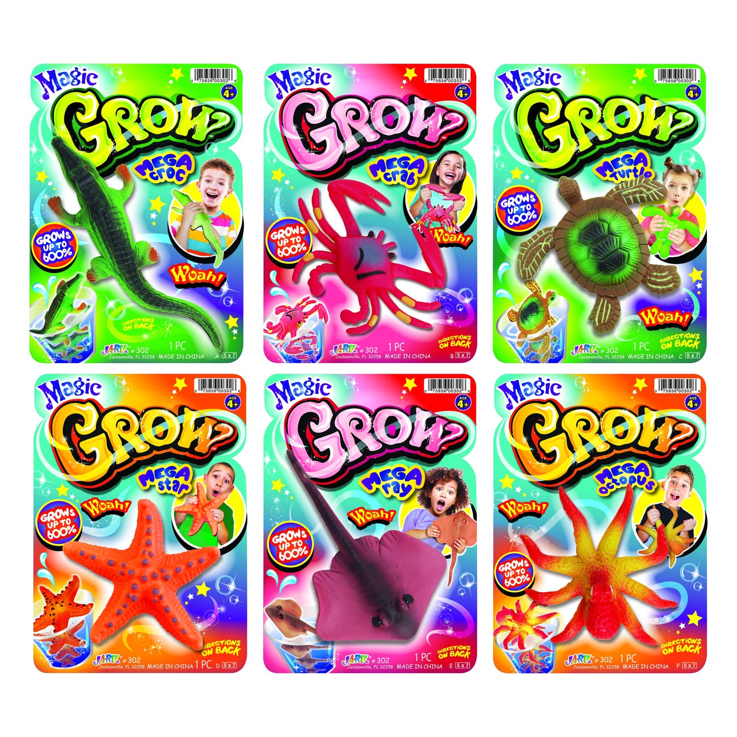JA-RU Magic Grow Ocean Themed Water Animals (6 Packs Assorted) Beach Life Theme Toys | Bulk Expanding Bath and Pool Toys for Kid