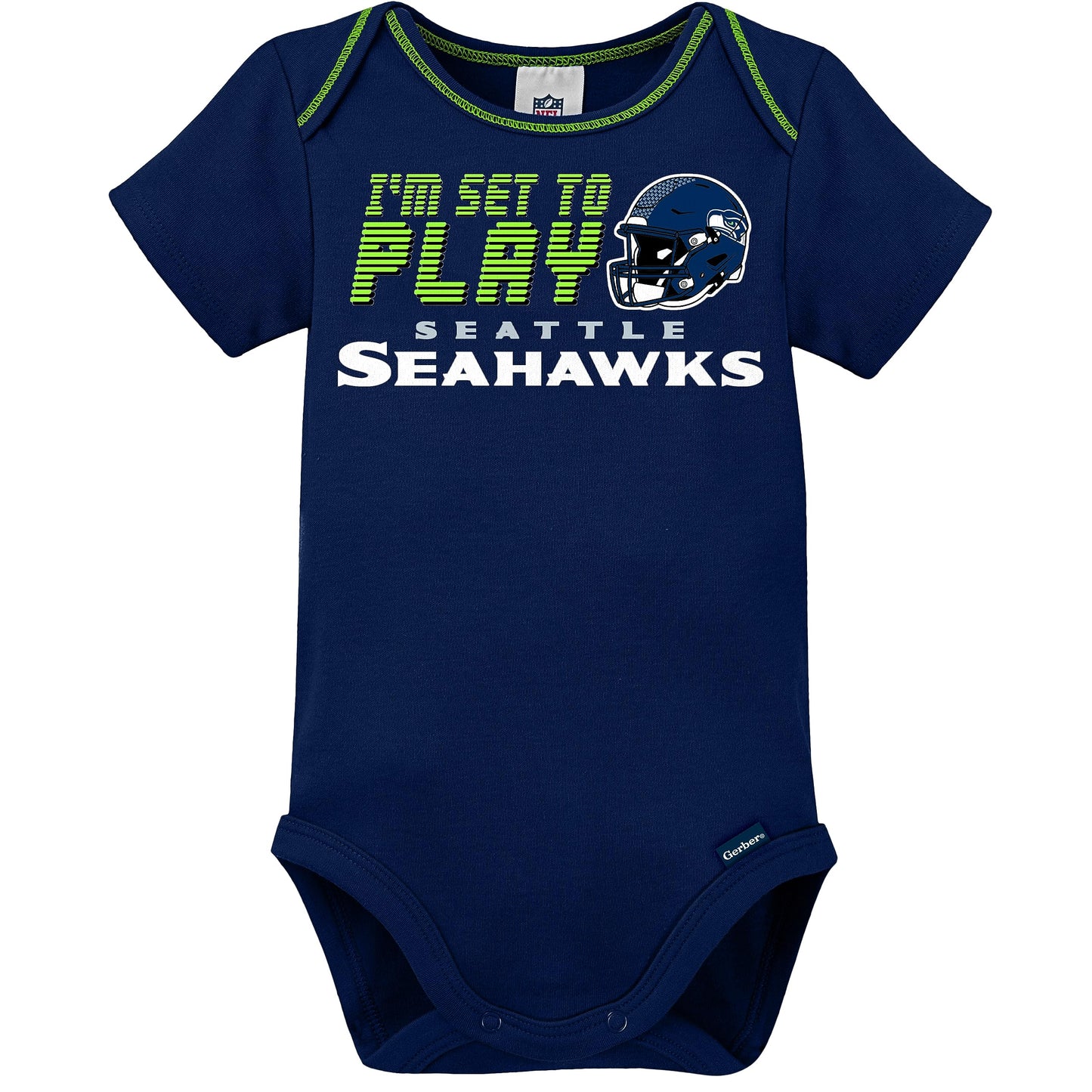 Gerber Nfl Seattle Seahawks 3 Pack Bodysuit Sleep N Play Footie Cap Registry Gift Set, Blue/White Seattle Seahawks, 0-3M