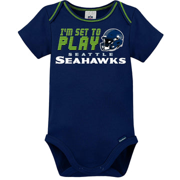 Gerber Nfl Seattle Seahawks 3 Pack Bodysuit Sleep N Play Footie Cap Registry Gift Set, Blue/White Seattle Seahawks, 0-3M
