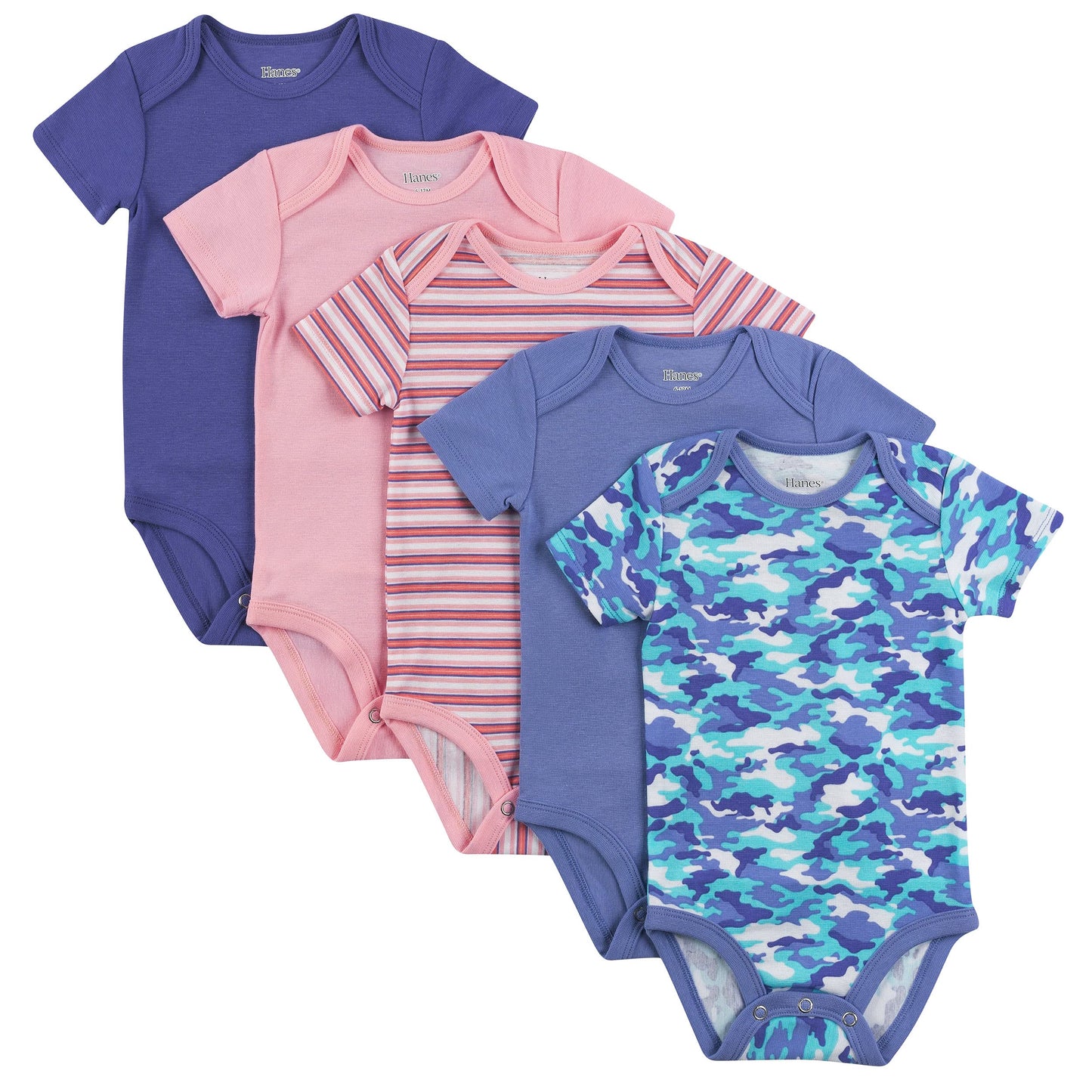 Hanes Unisex Baby Bodysuits, Ultimate Flexy Short Sleeve For Boys & Girls, 5-Pack, Purple/Pink, 18-24 Months Us