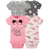 Gerber Baby Girls' 4-Pack Short Sleeve Onesies Bodysuits, Leopard Pink, 18 Months