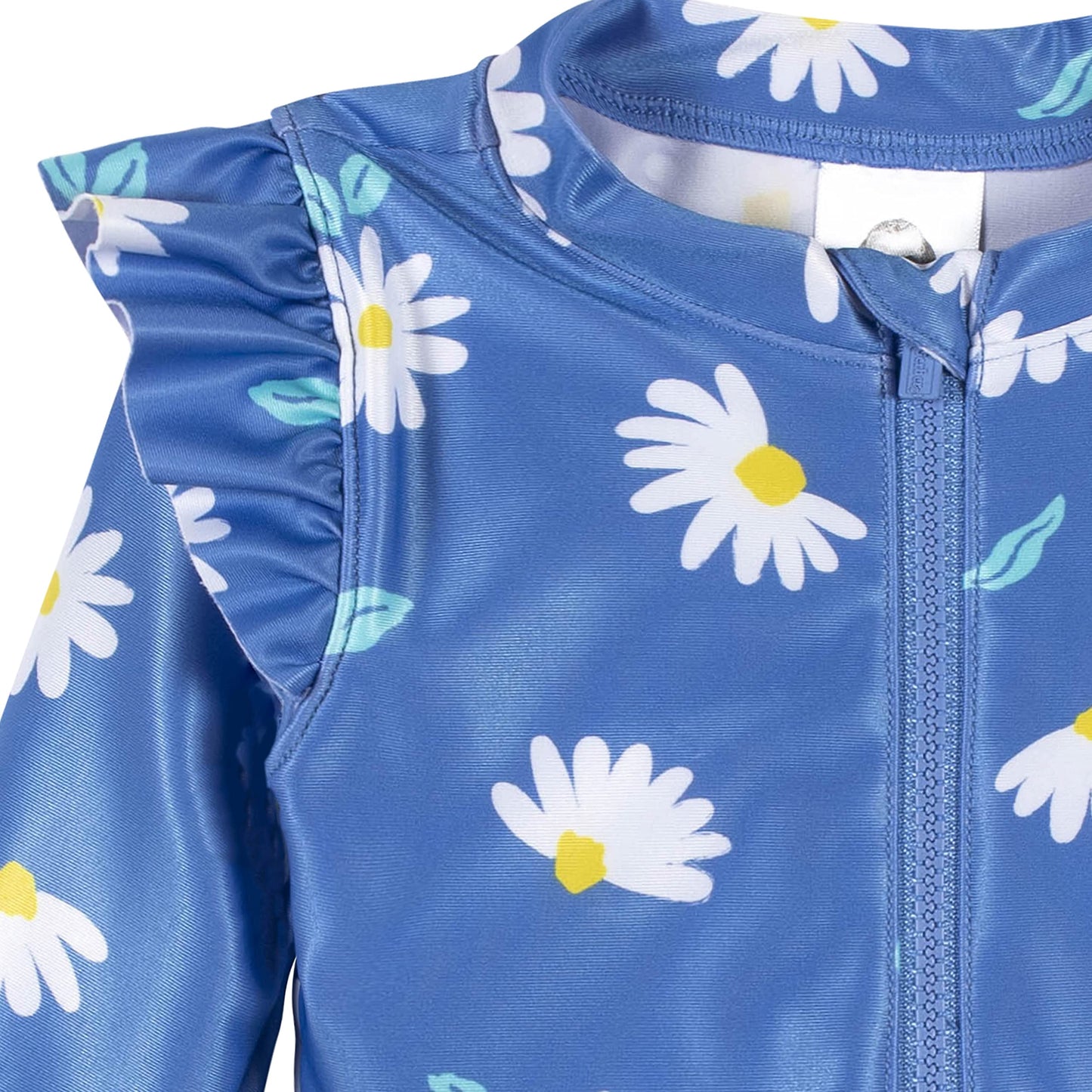 Gerber Girls' Toddler Long Sleeve One Piece Rashguard Swimsuit, Blue Daisies, 12 Months