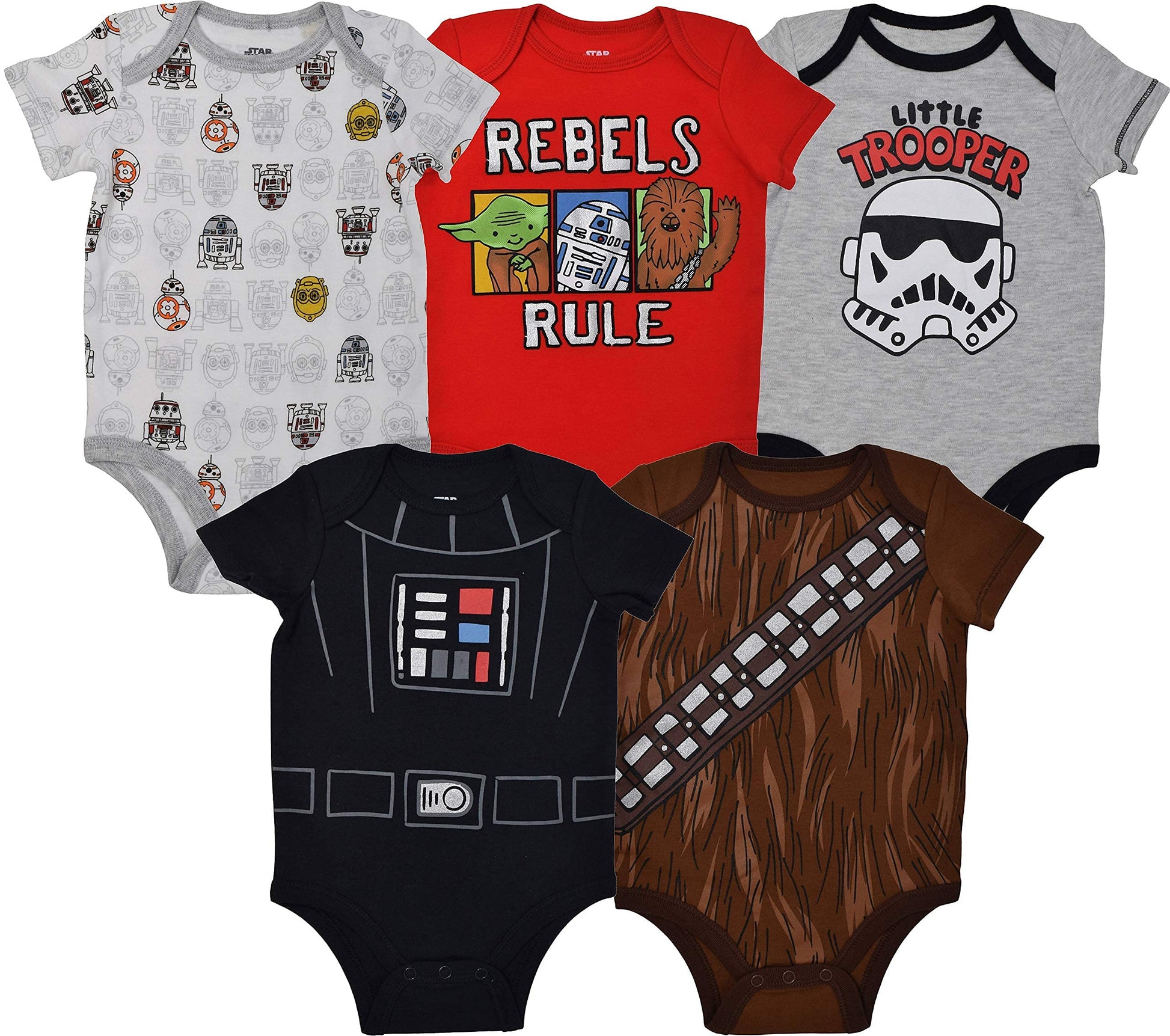 Star Wars Baby Boys 5 Pack Bodysuits Darth Vader Chewbacca Storm Trooper 24 Months