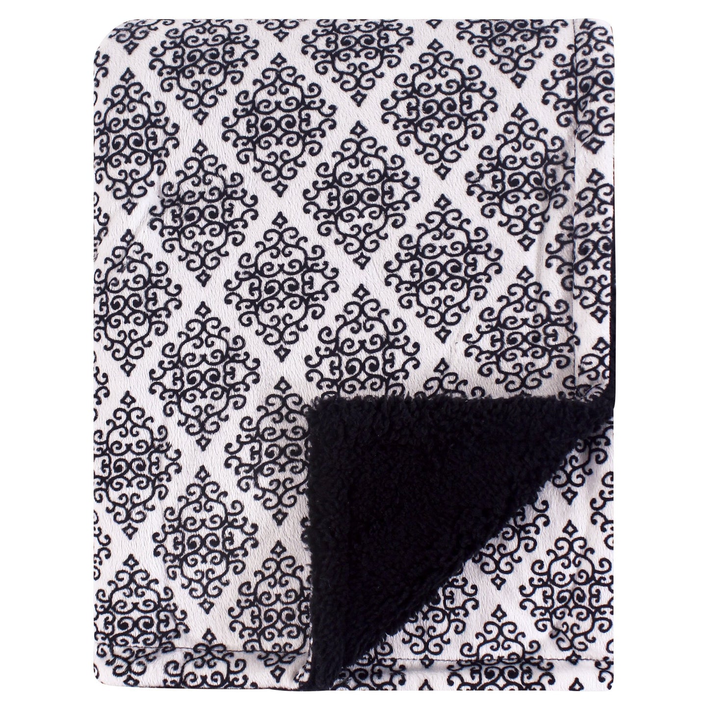 Hudson Baby Unisex Baby Plush Mink And Sherpa Blanket, Classic Damask, One Size