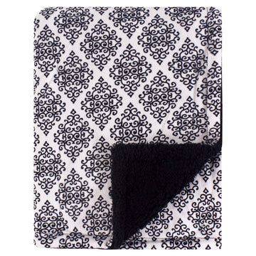 Hudson Baby Unisex Baby Plush Mink And Sherpa Blanket, Classic Damask, One Size