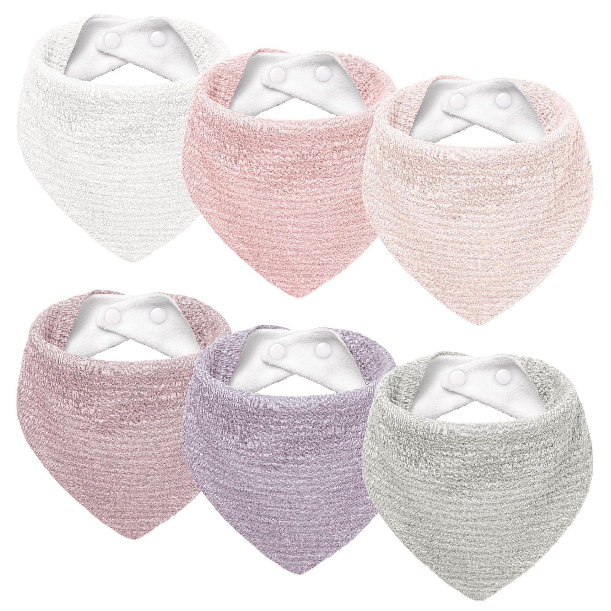 Susurration Muslin Baby Drool Bibs 6Pack Soft Triangular Adjustable Baby Bandana Bibs For Unisex Girls & Boys (Pink)