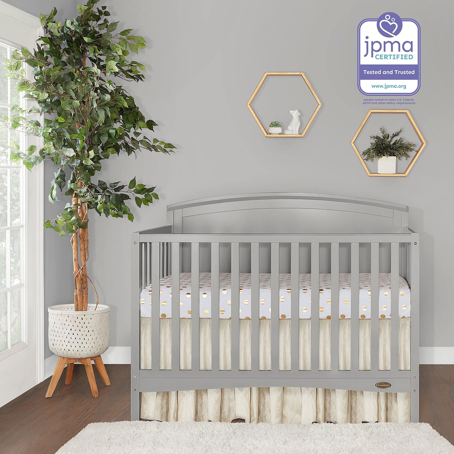 Dream On Me Eden 5-In-1 Convertible Full Panel Crib In Pebble Grey, Jpma Certified, Non-Toxic Finishes, Features 3 Mattress Heig